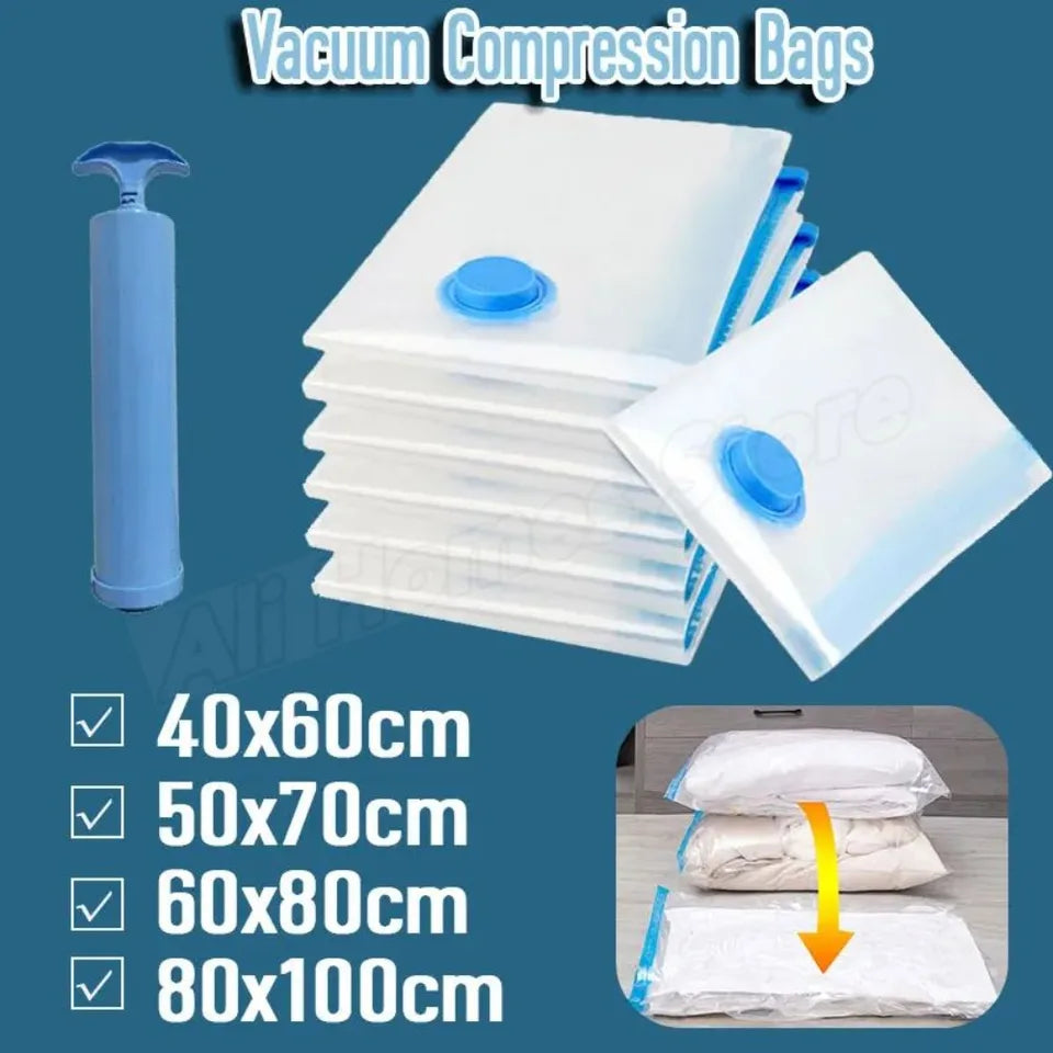 12/20Pcs Reusable Vacuum Storage Sealing Bags with Hand Pump Clear Folding Compressed Space Saving Vacuum Bag for Clothes Travel