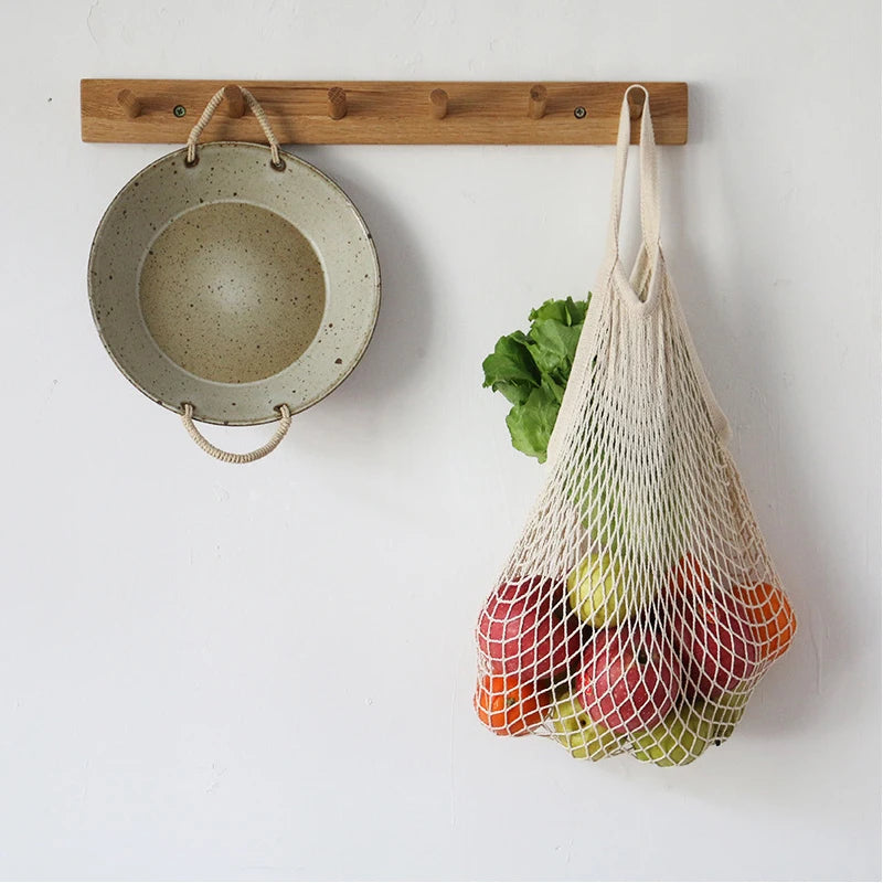 1PC Reusable Cotton Mesh String Organizer Handbag Short Handle Shopping Bags Tote Portable Grocery Bags for Fruit Vegetable Bag