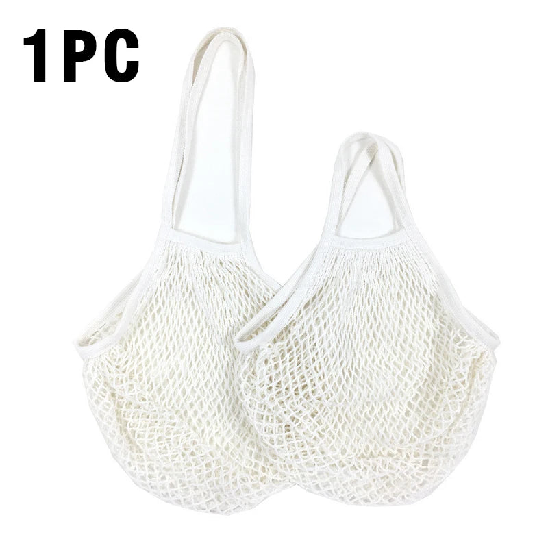 1PC Reusable Cotton Mesh String Organizer Handbag Short Handle Shopping Bags Tote Portable Grocery Bags for Fruit Vegetable Bag