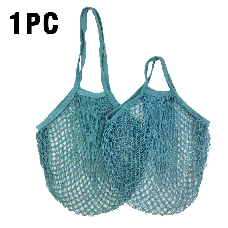 1PC Reusable Cotton Mesh String Organizer Handbag Short Handle Shopping Bags Tote Portable Grocery Bags for Fruit Vegetable Bag