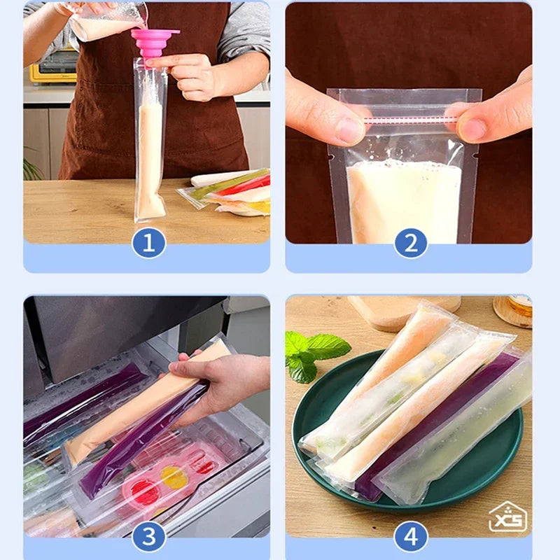 100pcs Disposable Popsicle Mold Bags Transparent Self Sealing Bags Yogurt Juice DIY Freezing Tubes Plastic Sealed Packaging Bags
