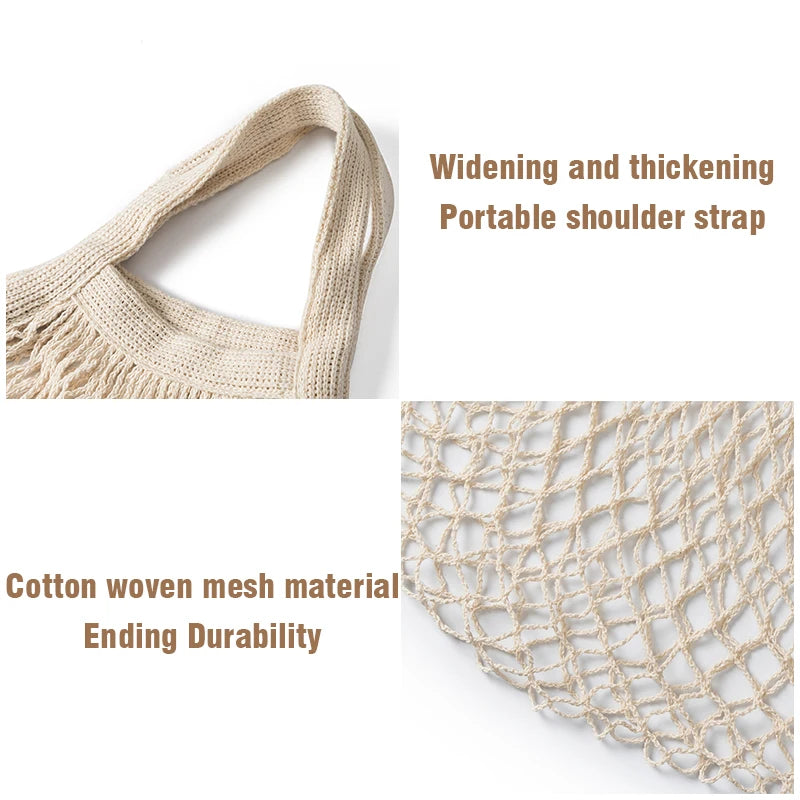 1PC Reusable Cotton Mesh String Organizer Handbag Short Handle Shopping Bags Tote Portable Grocery Bags for Fruit Vegetable Bag