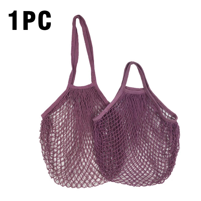 1PC Reusable Cotton Mesh String Organizer Handbag Short Handle Shopping Bags Tote Portable Grocery Bags for Fruit Vegetable Bag