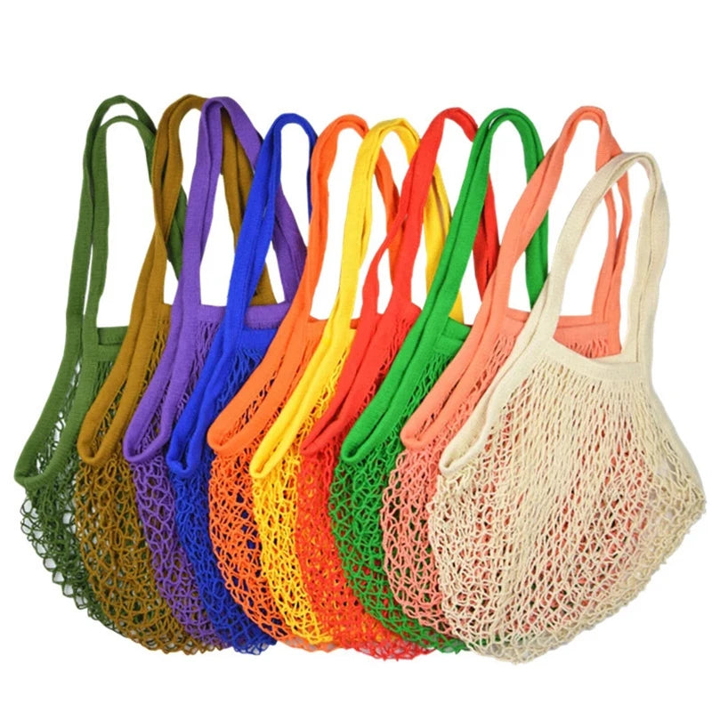 1PC Reusable Cotton Mesh String Organizer Handbag Short Handle Shopping Bags Tote Portable Grocery Bags for Fruit Vegetable Bag