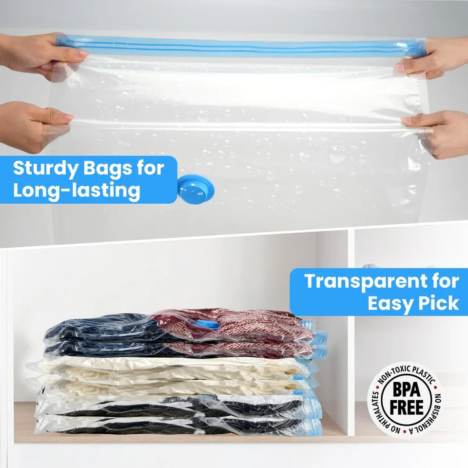 12/20Pcs Reusable Vacuum Storage Sealing Bags with Hand Pump Clear Folding Compressed Space Saving Vacuum Bag for Clothes Travel