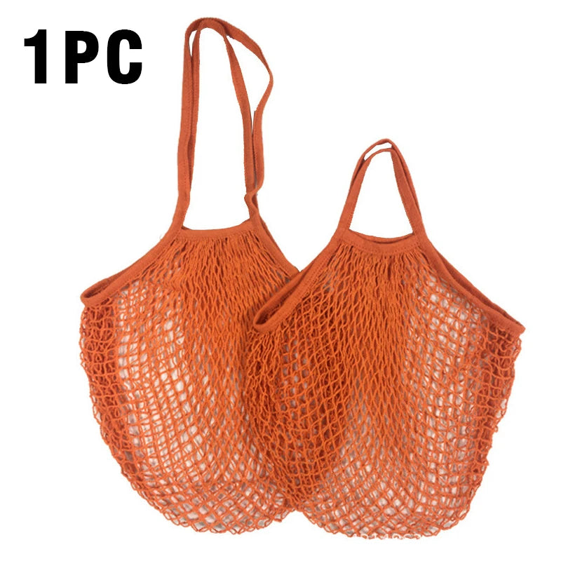 1PC Reusable Cotton Mesh String Organizer Handbag Short Handle Shopping Bags Tote Portable Grocery Bags for Fruit Vegetable Bag