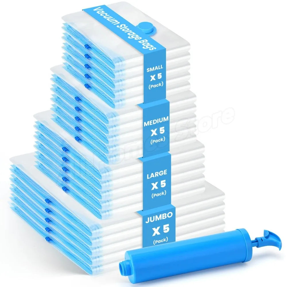 12/20Pcs Reusable Vacuum Storage Sealing Bags with Hand Pump Clear Folding Compressed Space Saving Vacuum Bag for Clothes Travel