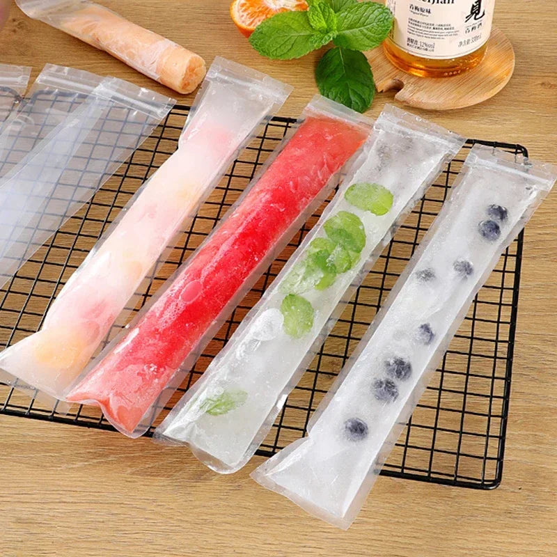 100pcs Disposable Popsicle Mold Bags Transparent Self Sealing Bags Yogurt Juice DIY Freezing Tubes Plastic Sealed Packaging Bags