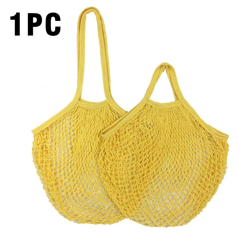 1PC Reusable Cotton Mesh String Organizer Handbag Short Handle Shopping Bags Tote Portable Grocery Bags for Fruit Vegetable Bag