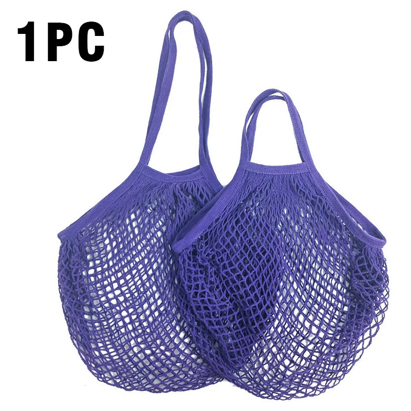 1PC Reusable Cotton Mesh String Organizer Handbag Short Handle Shopping Bags Tote Portable Grocery Bags for Fruit Vegetable Bag