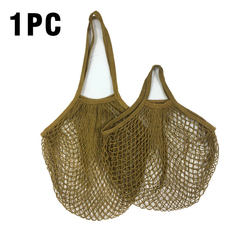 1PC Reusable Cotton Mesh String Organizer Handbag Short Handle Shopping Bags Tote Portable Grocery Bags for Fruit Vegetable Bag