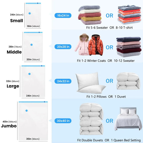 12/20Pcs Reusable Vacuum Storage Sealing Bags with Hand Pump Clear Folding Compressed Space Saving Vacuum Bag for Clothes Travel