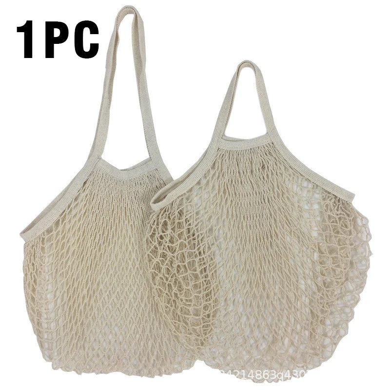 1PC Reusable Cotton Mesh String Organizer Handbag Short Handle Shopping Bags Tote Portable Grocery Bags for Fruit Vegetable Bag