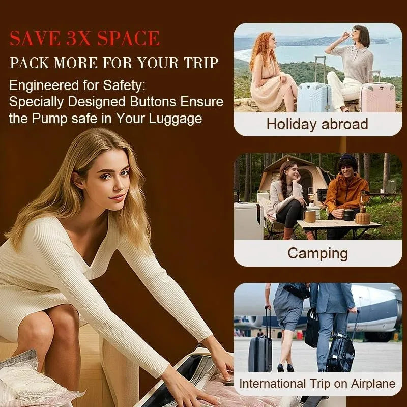 15Pack Vacuum Bags for Travel with Rechargeable Air Pump, Carry-on Compression for Luggage and Suitcase, Space Saver