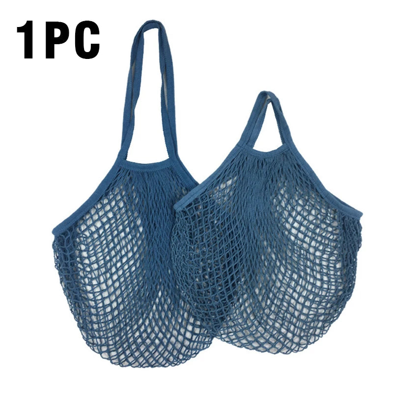 1PC Reusable Cotton Mesh String Organizer Handbag Short Handle Shopping Bags Tote Portable Grocery Bags for Fruit Vegetable Bag