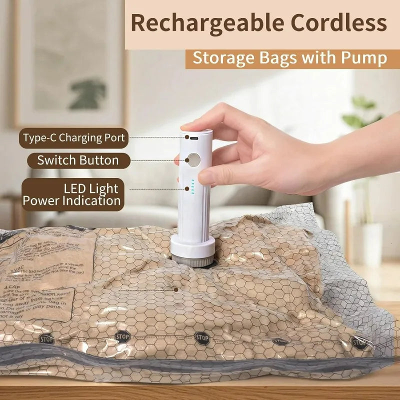 15Pack Vacuum Bags for Travel with Rechargeable Air Pump, Carry-on Compression for Luggage and Suitcase, Space Saver