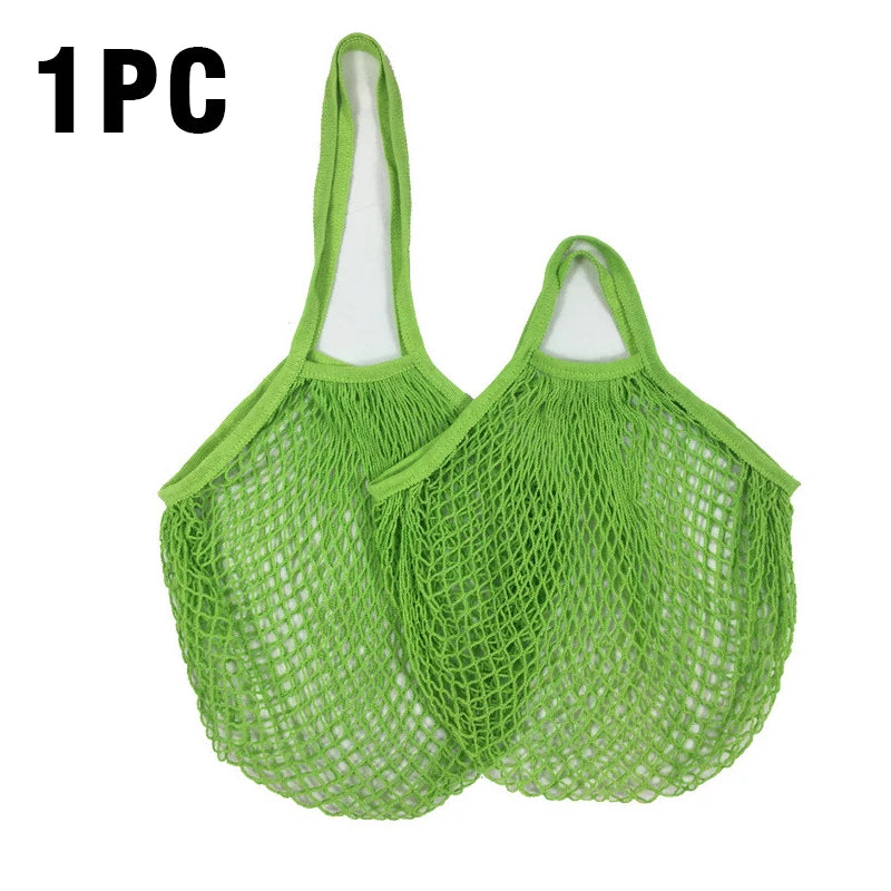 1PC Reusable Cotton Mesh String Organizer Handbag Short Handle Shopping Bags Tote Portable Grocery Bags for Fruit Vegetable Bag