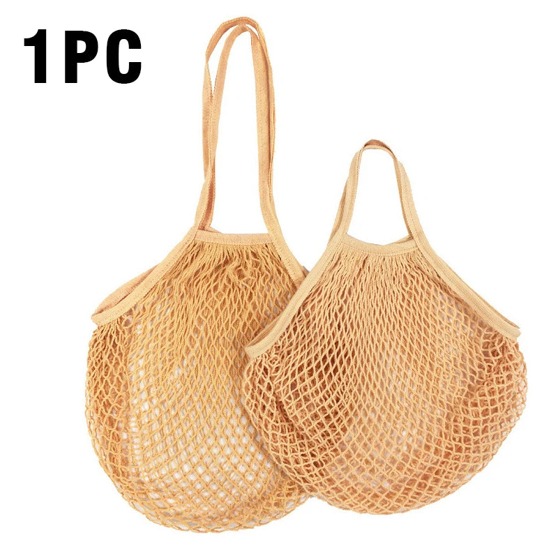 1PC Reusable Cotton Mesh String Organizer Handbag Short Handle Shopping Bags Tote Portable Grocery Bags for Fruit Vegetable Bag