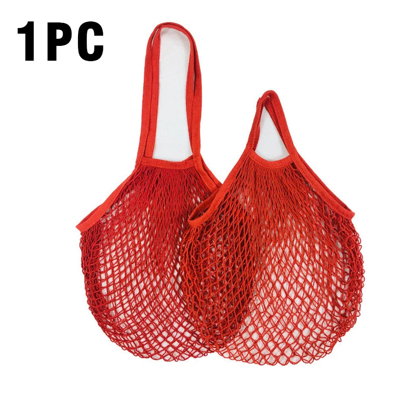1PC Reusable Cotton Mesh String Organizer Handbag Short Handle Shopping Bags Tote Portable Grocery Bags for Fruit Vegetable Bag