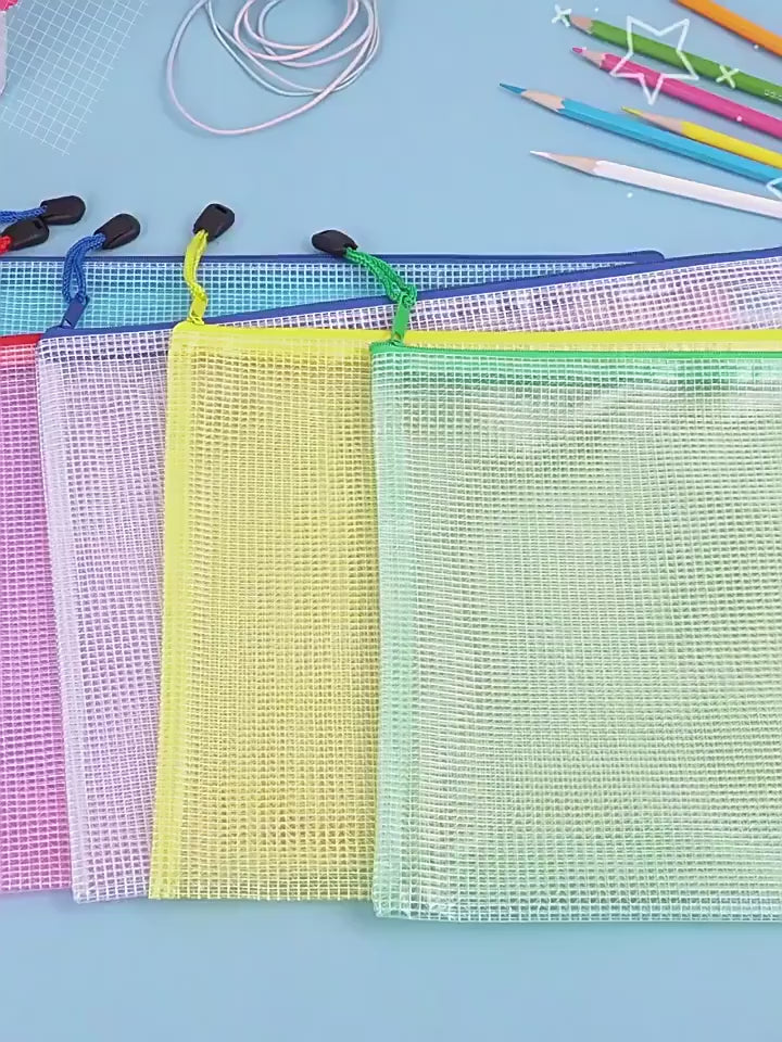 5PCS Stationery Storage Folder File Mesh Zipper Pouch A3 A4 A5 A6 B4 B5 Document Bag Zip File Folder School Office Supplies